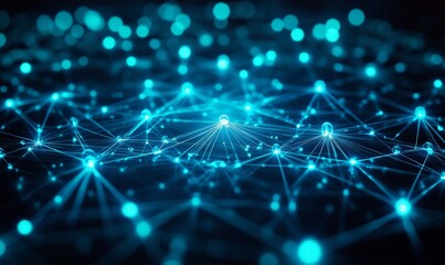 Futuristic Bitcoin symbol with glowing blue network connections. Digital blockchain and cryptocurrency concept for finance and technology design