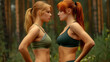 © ChimE - A dedicated female trainer assists her client outdoors, monitoring their fitness progress after a challenging exercise class.