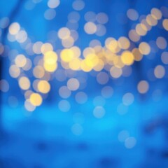 Wall Mural - Blurred bokeh lights, golden yellow glowing orbs, vibrant blue background, soft focus, dreamy atmosphere, abstract photography, night sky illusion, defocused illumination, magical sparkling effect, et