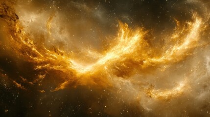 Wall Mural - Fiery cosmic nebula with swirling golden clouds and stars.