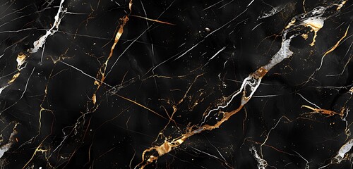 Wall Mural - Luxurious black marble background with golden veins and white abstract contrast, elegant style