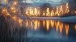 © Napasnan - A peaceful lakeside Christmas landscape with frosty reeds, glowing trees, and reflections of holiday lights in the water