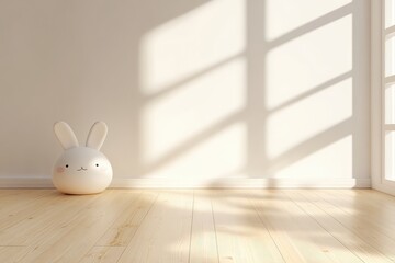 cute bunny toy in minimalist room.