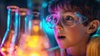 © Faizal - Curious Boy in Glasses Engaged in Science Experiment with Colorful Lab Equipment