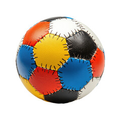 Wall Mural - Vibrant multicolored soccer ball with intricate hexagonal design, textured surface, bright and playful sports equipment for outdoor games isolated on transparent background