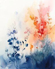 Aufkleber - Soft Watercolor Floral Design with Warm and Cool Color Blends in Modern Art Style