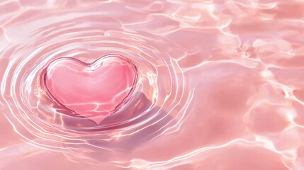 Aufkleber - Pink Heart Shape Floating on Water Surface with Gentle Ripples and Reflections