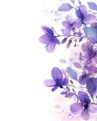Aufkleber - Elegant Purple Flower Watercolor Background with Soft Floral Accents and Texture