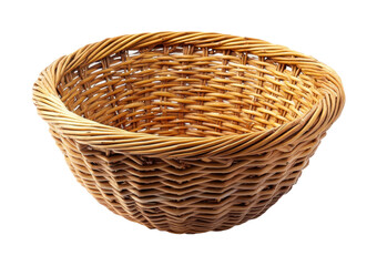 Wall Mural - Round wicker basket isolated on white background for kitchen storage, laundry, and rustic home decor on transparent background