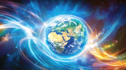 Wall Mural - Colorful Abstract Illustration of Earth Surrounded by Cosmic Energy