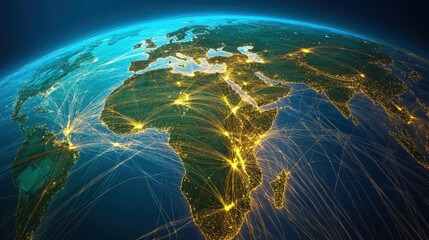 Wall Mural - detailed view of earth at night with illuminated landmarks and cities