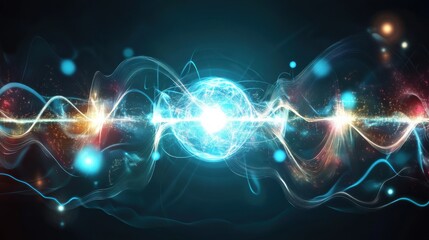 Wall Mural - Abstract Light Waves and Energy Sphere in Dark Background Design