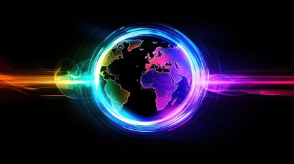 Wall Mural - abstract colorful globe with light trails on dark background