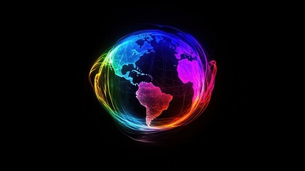 Wall Mural - Colorful Globe Visualization with Light Trails and Abstract Design