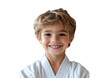 © Mark - Smiling young boy in white martial arts uniform, confident kid in karate gi ready for training, sports and discipline concept isolated on transparent background