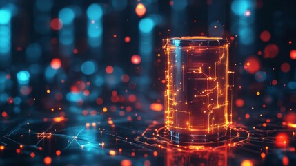 Illuminated Digital Cylinder Representing Data Storage Technology