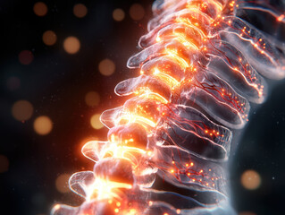 Wall Mural - digital x-ray of glowing spinal cord and neural pathways medical illustration high fidelity abstract