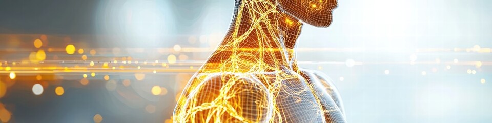 Wall Mural - digital illustration highlighting the human nervous system in the neck and shoulder region with illu