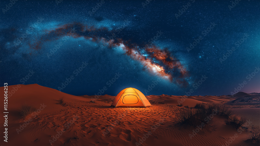 Glowing Tent in a Desert Under the Vibrant Milky Way and Starry Sky ...