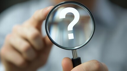 Aufkleber - A person holds a magnifying glass with a question mark, symbolizing inquiry and curiosity in problem-solving.