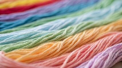 Poster - A row of colorful yarns are laid out in a rainbow pattern