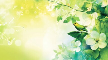 Wall Mural - Spring abstract background. Featuring greens, yellows, and blues. Highlighting renewal and growth. Ideal for spring-themed promotions