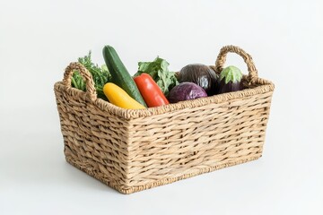 Fresh vegetables in a wicker basket on white background. (6)