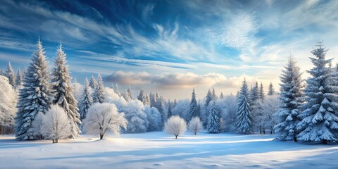 Wall Mural - Frozen Forest Landscape with Snow-Covered Trees, cold, winter wonderland,  cold, winter wonderland, nature, frost, peaceful forest