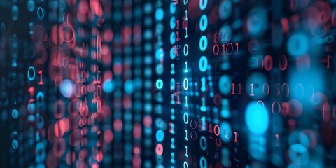 A tech-inspired backdrop featuring digital binary code.