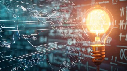 Wall Mural - glowing light bulb against blueprints symbolizes innovation and creativity, presentations or marketi