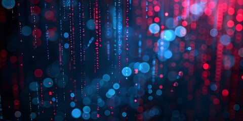A sleek blue and red technology background overlaid with binary code.