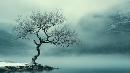 Intricate Branches of a Leafless Tree in a Serene Winter Landscape