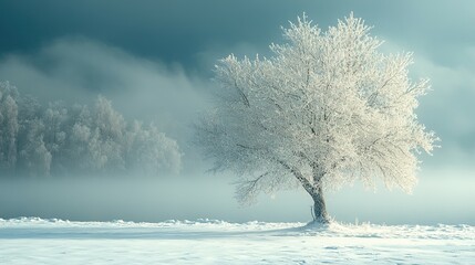 Beautifully Captured Leafless Tree in a Tranquil Winter Scene