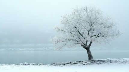 Serene Winter Scene Featuring a Leafless Tree and Its Intricate Branches