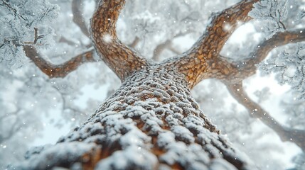 Serene Winter Scene Featuring a Leafless Tree and Its Intricate Branches