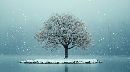 Serene Winter Scene Featuring a Leafless Tree and Its Intricate Branches