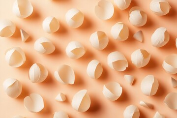 Poster - A collection of delicate, white paper shapes scattered on a soft peach background.