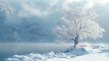 Intricate Branches of a Leafless Tree in a Serene Winter Landscape