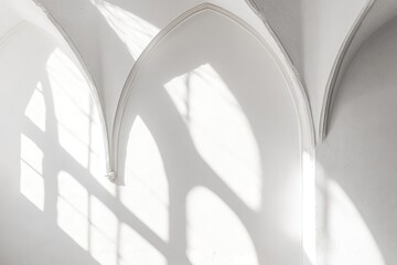 Aufkleber - A minimalist architectural space with arched shadows and light patterns on a white wall.