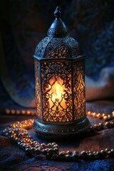 Aufkleber - A beautifully ornate lantern casting a warm glow, surrounded by decorative beads.