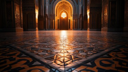 Aufkleber - A beautifully lit interior showcasing intricate tile work and architectural details.