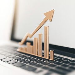 Leinwandbilder - A laptop with a rising graph symbolizing growth and progress in business or finance.