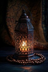 Aufkleber - A decorative lantern emits a warm glow, surrounded by beads and an ornate background.