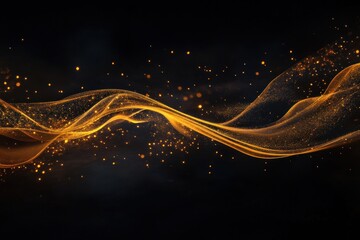 Poster - Abstract golden wave with sparkles on a dark background, conveying elegance and movement.