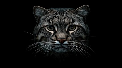 Poster - A close-up of a cat's face with striking eyes against a dark background.