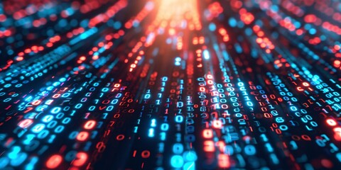 A digital binary code interwoven with a technology based background.