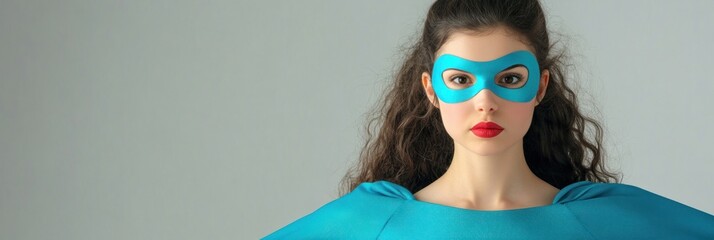 Leinwandbilder - A woman dressed as a superhero, showcasing a playful and confident pose.