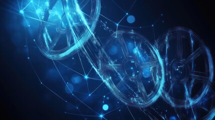 Aufkleber - Abstract representation of interconnected wheels and digital elements, symbolizing technology.