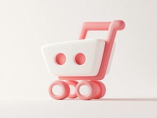 Aufkleber - A stylized pink and white shopping cart, symbolizing online shopping and retail.