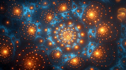 Wall Mural - Abstract cosmic swirls of blue and orange light, creating a mesmerizing fractal pattern. Perfect for science fiction, fantasy, or technology themes.
